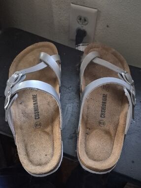 Women's Silver Double-Strap Sandals